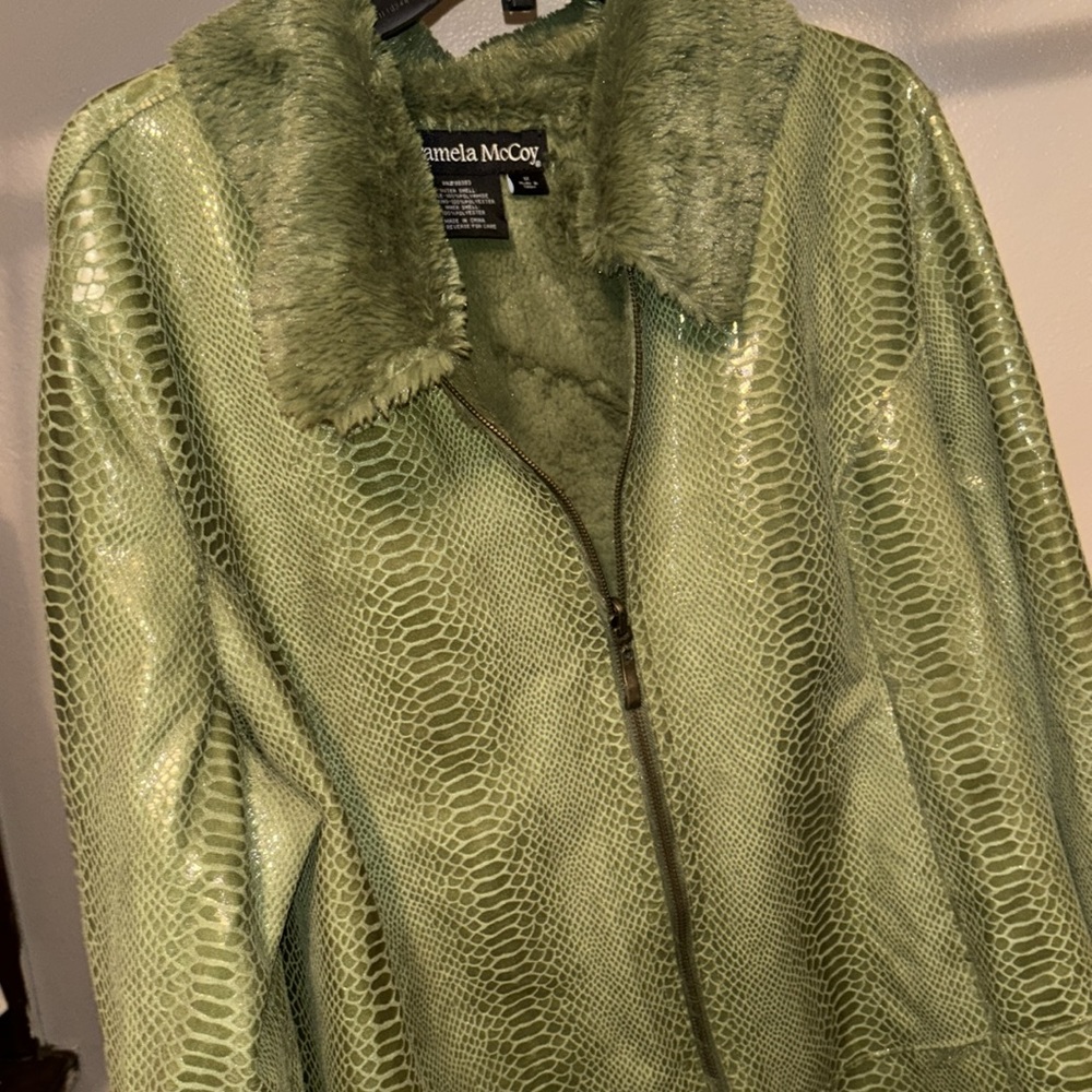 Crocodile Skin Leather Coat W/ Fur